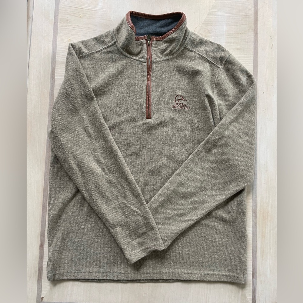 Ducks Unlimited Men's Olive/Grey Quarter-Zip Sweater Size Medium